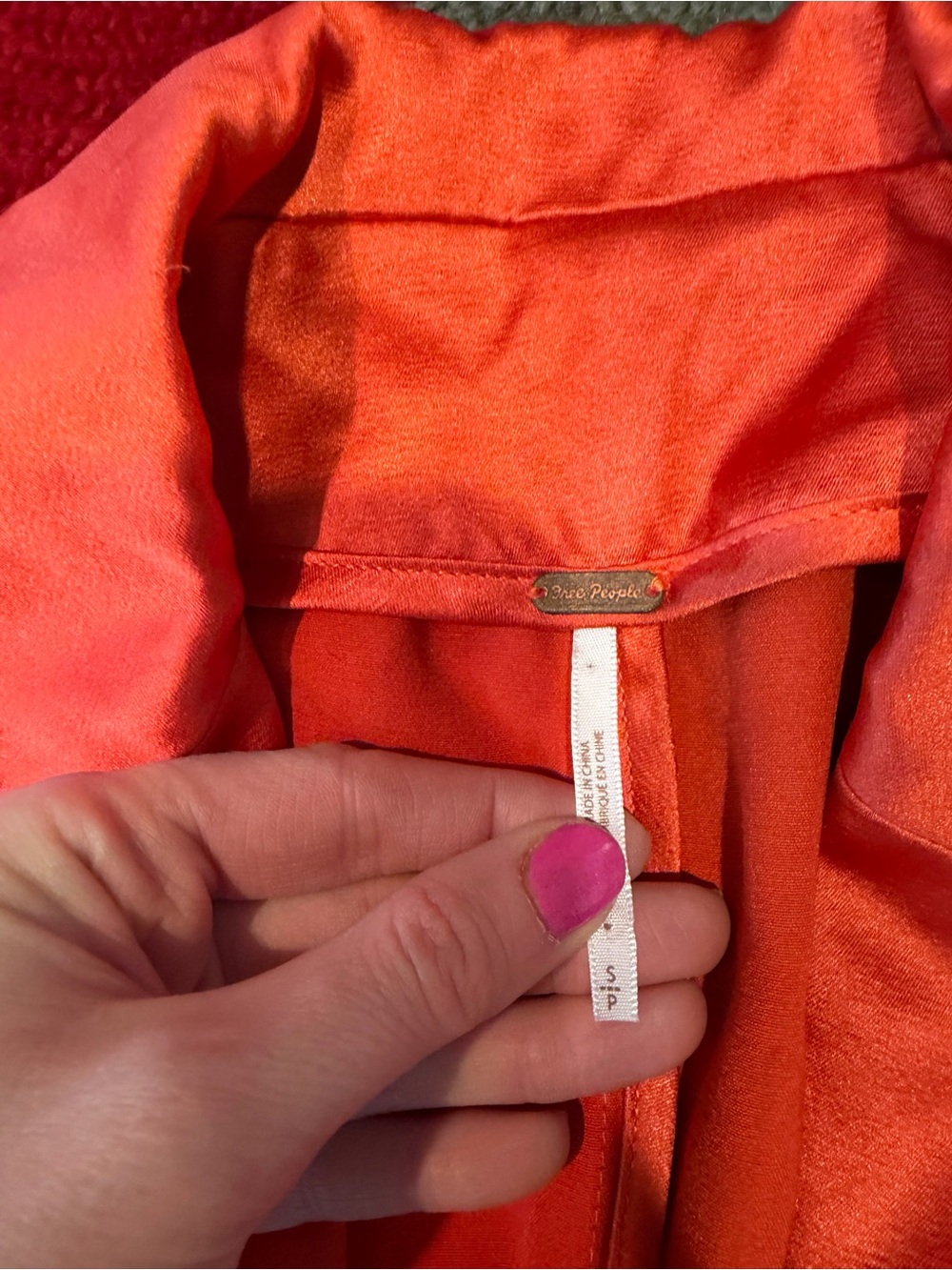 Free People Orange Shiny Satin Long Blazer Jacket Coat Women’s Size Small - Picture 2 of 3